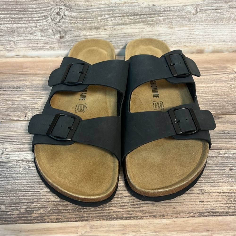 Cushionaire Lane Men's Cork Footbed Sandal Black Nubeck New! C7 - Picture 3 of 5